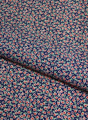 Сорочечная (н) красно-розовый цветочный орнамент на синем ш-80см - в интернет-магазине тканей Тессутидея арт. 01-3185