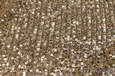 Плательная сетка расшитая пайетками (н) бежево-золотая - итальянские ткани Тессутидея арт. 03-7075