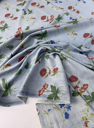 Джинса стрейч (н) цветочный рисунок на светло-голубом - в интернет-магазине тканей Тессутидея арт. 01-8032