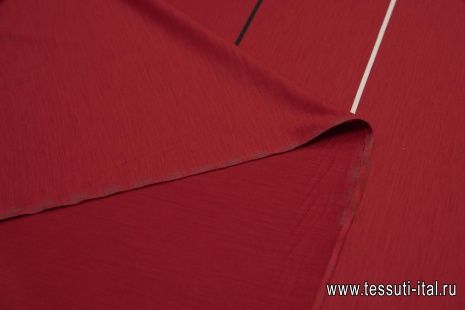 Трикотаж шерсть (н) черно-белые полосы на темно-красном - итальянские ткани Тессутидея арт. 15-0995