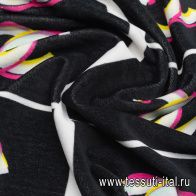 Хлопок махровый (н) черные квадраты с логотипом - итальянские ткани Тессутидея арт. 01-6953