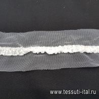 Тесьма - рюша на сетке белая со стеклярусом 40см - итальянские ткани Тессутидея арт. F-3537