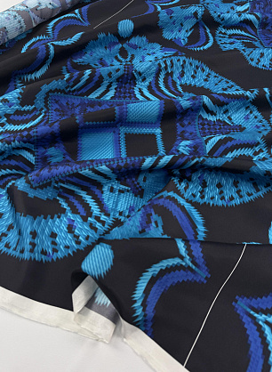 Шелк твил купон (0,9м) (н) сине-голубой рисунок калейдоскоп - в интернет-магазине тканей Тессутидея арт. 10-4830