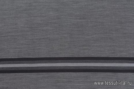 Трикотаж шерсть купон (0,9м) (н) черные полосы на сером меланже - итальянские ткани Тессутидея арт. 15-1067