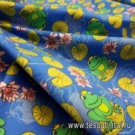 Хлопок стрейч (н) лягушки на голубом - итальянские ткани Тессутидея арт. 01-4805