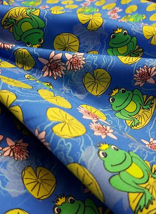 Хлопок стрейч (н) лягушки на голубом - в интернет-магазине тканей Тессутидея арт. 01-4805