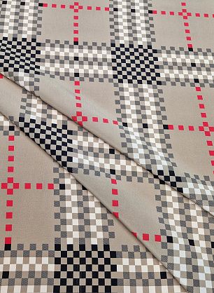 Крепдешин (н) бежево-черная клетка - в интернет-магазине тканей Тессутидея арт. 10-3623