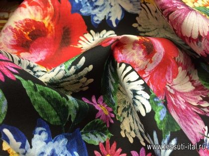 Плательная стрейч (н) крупный цветочный орнамент на черном - итальянские ткани Тессутидея арт. 01-4600