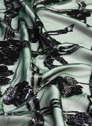 Шифон филькупе с люрексом (н) черный принт на темно-зеленом - в интернет-магазине тканей Тессутидея арт. 10-1378