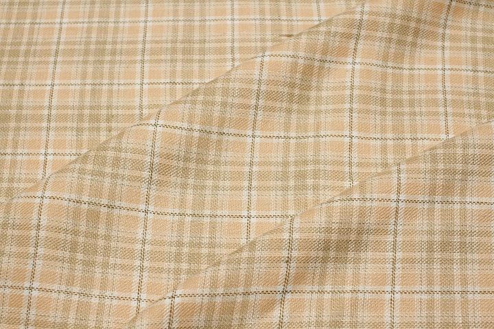 Костюмная (н) бело-бежево-персиковая клетка - итальянские ткани Тессутидея арт. 05-4641