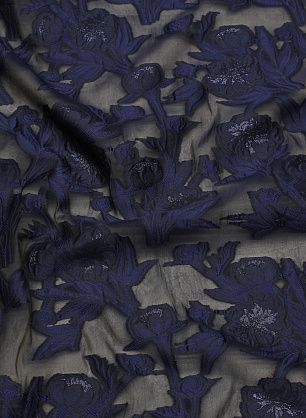 Органза филькупе с люрексом (о) синие цветы на темно-синем - в интернет-магазине тканей Тессутидея арт. 03-7085