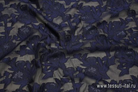Органза филькупе с люрексом (о) синие цветы на темно-синем - итальянские ткани Тессутидея арт. 03-7085