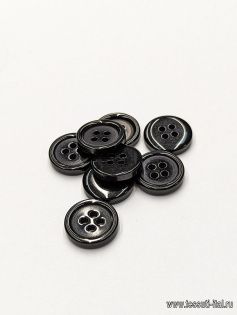 Пуговица костюмная пластик 4 прокола d-15мм черная - итальянские ткани Тессутидея арт. F-6106