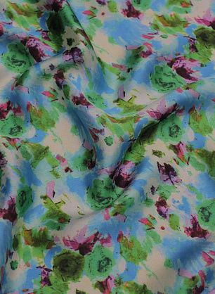 Шармюз (н) фиолетово-зеленая цветочная абстракция на голубом - в интернет-магазине тканей Тессутидея арт. 10-3232