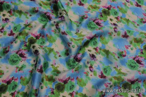 Шармюз (н) фиолетово-зеленая цветочная абстракция на голубом - итальянские ткани Тессутидея арт. 10-3232