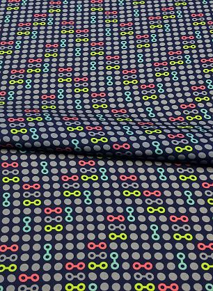 Крепдешин (н) разноцветный геометрический орнамент на синем - в интернет-магазине тканей Тессутидея арт. 02-7875