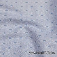 Сорочечная стрейч (н) бело-голубой геометрический принт - итальянские ткани Тессутидея арт. 01-6057