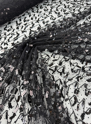 Плательная сетка с бахромой из пайеток (н) черная - в интернет-магазине тканей Тессутидея арт. 03-7515