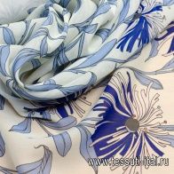 Шифон купон (1,5м) (н) сине-голубой растительный орнамент на айвори - итальянские ткани Тессутидея арт. 02-8652