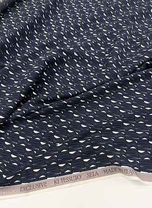 Шелк атлас стрейч (н) серый геометрический рисунок на белом - в интернет-магазине тканей Тессутидея арт. 10-4867