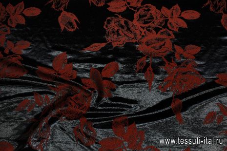 Жаккард с люрексом дабл (н) красно-черные розы - итальянские ткани Тессутидея арт. 03-7083