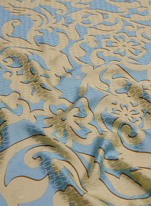 Шелк жаккард с люрексом (н) бежевый рисунок на бирюзовом - в интернет-магазине тканей Тессутидея арт. 10-3278