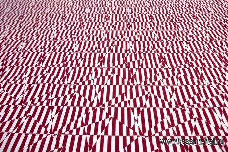 Хлопок репс (н) красно-белый геометрический орнамент - итальянские ткани Тессутидея арт. 01-5700