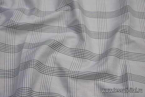Сорочечная (н) бело-оливковая стилизованная клетка  - итальянские ткани Тессутидея арт. 01-6379