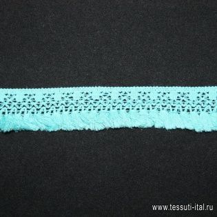 Тесьма макраме с бахромой бирюзовая ш-3,5см - итальянские ткани Тессутидея арт. 01-1703