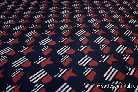 Плащевая (н) стилизованные сердца и звезды на темно-синем в стиле Moncler - итальянские ткани Тессутидея арт. 11-0375