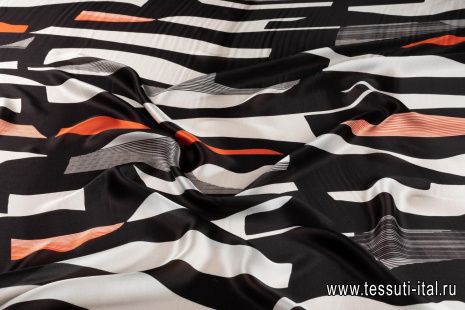 Шармюз (н) черно-бело-оранжевая геометрическая абстракция - итальянские ткани Тессутидея арт. 10-2718