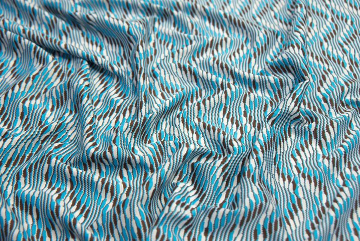 Трикотаж хлопок (н) бело-коричнево-голубой в стиле Missoni - итальянские ткани Тессутидея арт. 12-0965