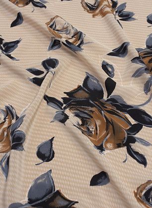 Крепдешин (н) черно-коричневые цветы на бежево-молочном принте Ratti - в интернет-магазине тканей Тессутидея арт. 10-2240