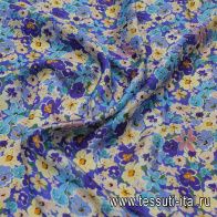Шелк атлас (н) цветочный рисунок на синем - итальянские ткани Тессутидея арт. 10-3431