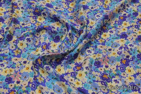 Шелк атлас (н) цветочный рисунок на синем - итальянские ткани Тессутидея арт. 10-3431