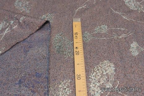 Жаккард с люрексом (н) растительный принт на сине-бронзовом  - итальянские ткани Тессутидея арт. 03-6717