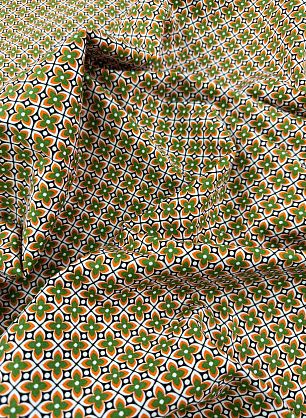 Хлопок стрейч (н) бело-оранжево-зеленый рисунок - в интернет-магазине тканей Тессутидея арт. 01-8085