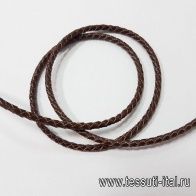 Шнур плетеный кожаный 4мм коричневый - итальянские ткани Тессутидея арт. F-5420