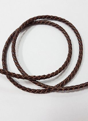 Шнур плетеный кожаный 4мм коричневый - итальянские ткани Тессутидея F-5420