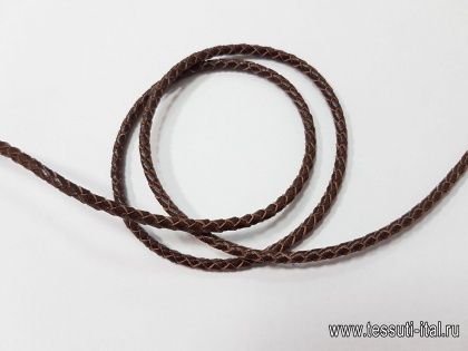 Шнур плетеный кожаный 4мм коричневый - итальянские ткани Тессутидея арт. F-5420