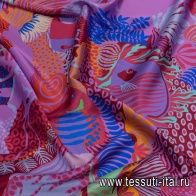 Шелк атлас стрейч купон (1,35м) (н) розово-зеленый подводный мир - итальянские ткани Тессутидея арт. 10-2579