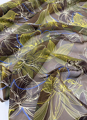 Шифон (н) крупный цветочный рисунок на хаки - в интернет-магазине тканей Тессутидея арт. 10-5020