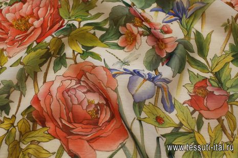Органза купон (0,99м) (н) цветочно-растительный рисунок на айвори - итальянские ткани Тессутидея арт. 03-7073