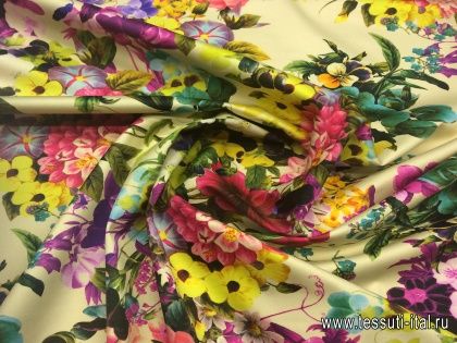 Плательная стрейч (н) крупный цветочный орнамент на бежевом - итальянские ткани Тессутидея арт. 01-4096
