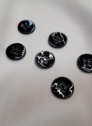 Пуговица ракушка 4 прокола d-14мм черная - итальянские ткани Тессутидея.