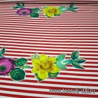 Плательная репс купон (0,77м) (о) цветы на красно-белой полоске - итальянские ткани Тессутидея арт. 01-3502