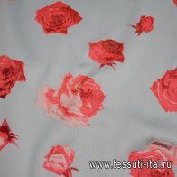 Жаккард с люрексом (н) розовые розы на голубом - итальянские ткани Тессутидея арт. 03-6831