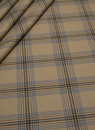 Костюмная (н) коричнево-синяя клетка на бежевом - в интернет-магазине тканей Тессутидея арт. 05-3424