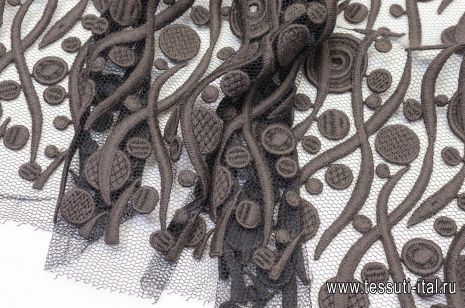 Кружевное полотно макраме (о) темно-коричневое - итальянские ткани Тессутидея арт. 03-5791
