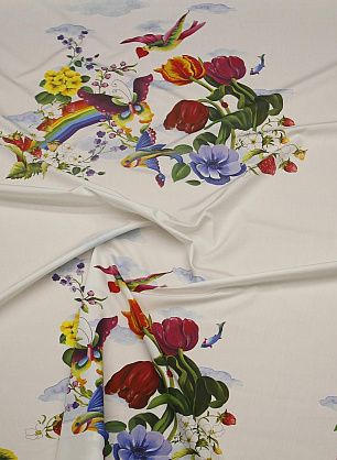 Хлопок купон (0,8м) (н) цветочно-ягодный рисунок, насекомые и рыбы на белом - в интернет-магазине тканей Тессутидея арт. 01-7595